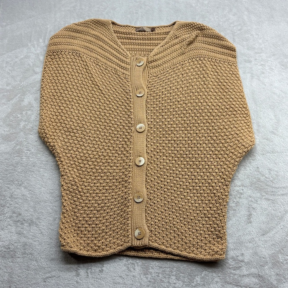 Prana Cardigan Vest Women's L Tan Chunky Knit Button Boho Gorpcore Granola Girl